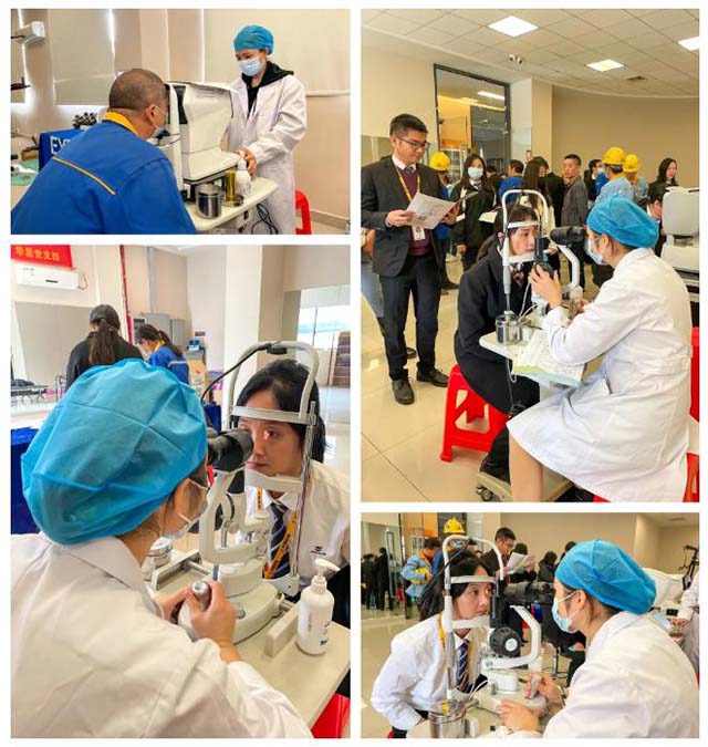 医务人员蔼然可亲，耐心地对每个员工进行查抄。